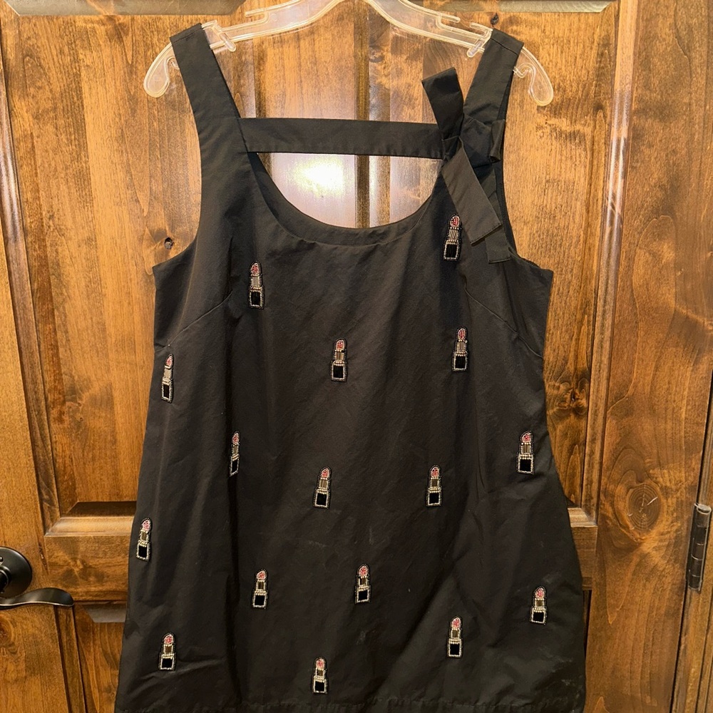 Maeve Midnight Black Dress with Lipstick Detail